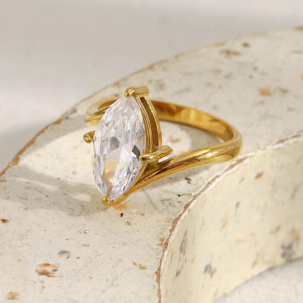 18K Gold Plated Horse Eye Oblique Ring Charm Ring
