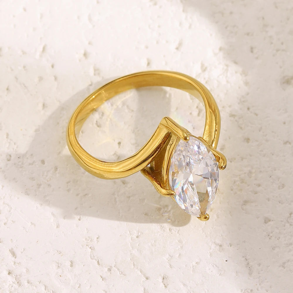 18K Gold Plated Horse Eye Oblique Ring Charm Ring