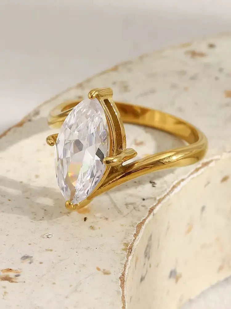 18K Gold Plated Horse Eye Oblique Ring Charm Ring