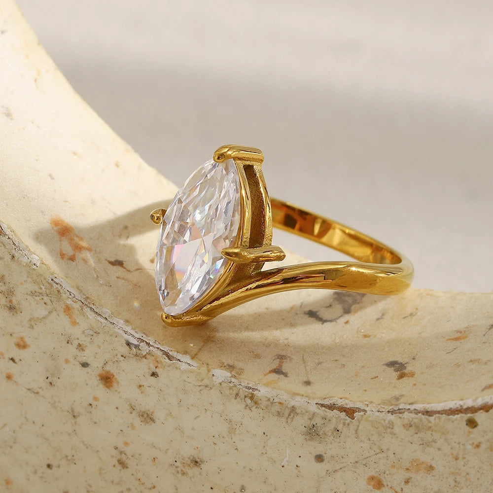 18K Gold Plated Horse Eye Oblique Ring Charm Ring