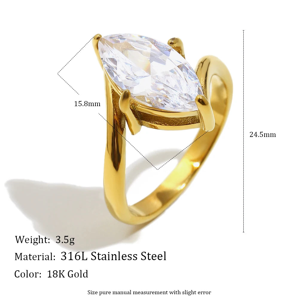 18K Gold Plated Horse Eye Oblique Ring Charm Ring