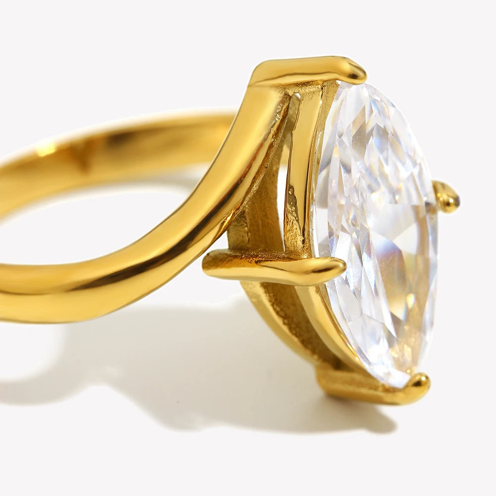 18K Gold Plated Horse Eye Oblique Ring Charm Ring