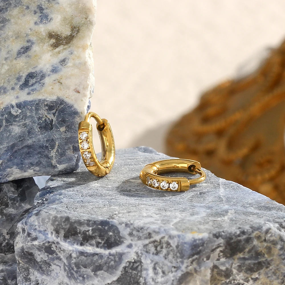 Metis 18k Gold Crystal Pave Huggie Hoops