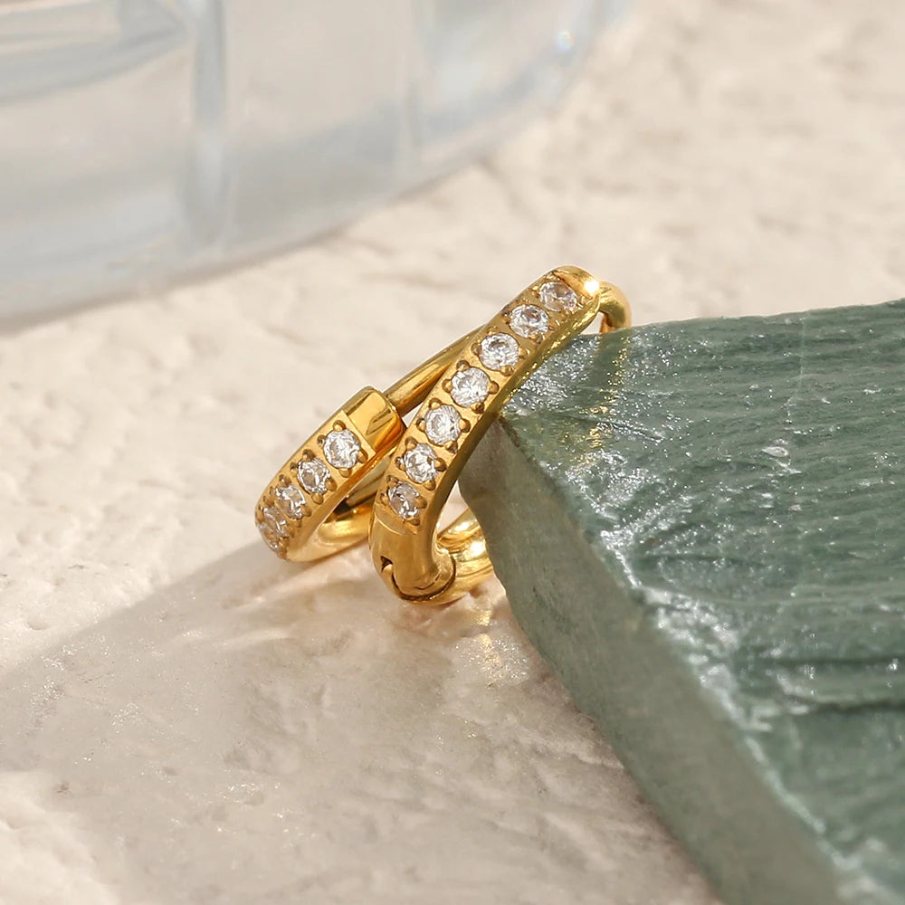 Metis 18k Gold Crystal Pave Huggie Hoops