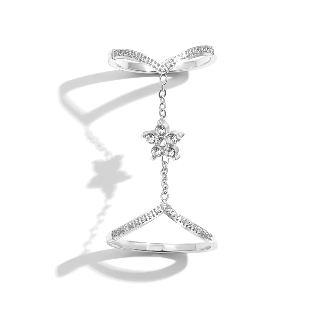Grian CZ Flower Linked Double Ring