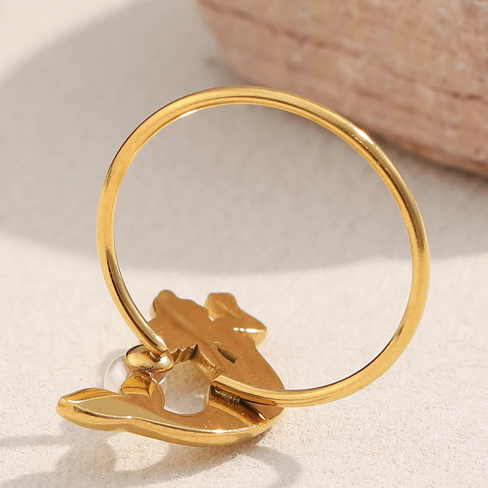 18K Gold Plated Mermaid Opening Ring with Sea Pearl