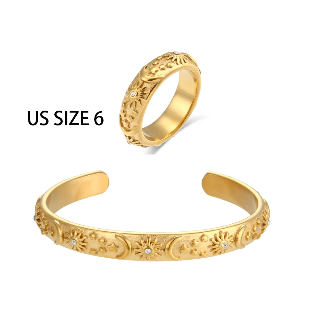 Sun, Stars, Moon 18K Gold Jewelry Set