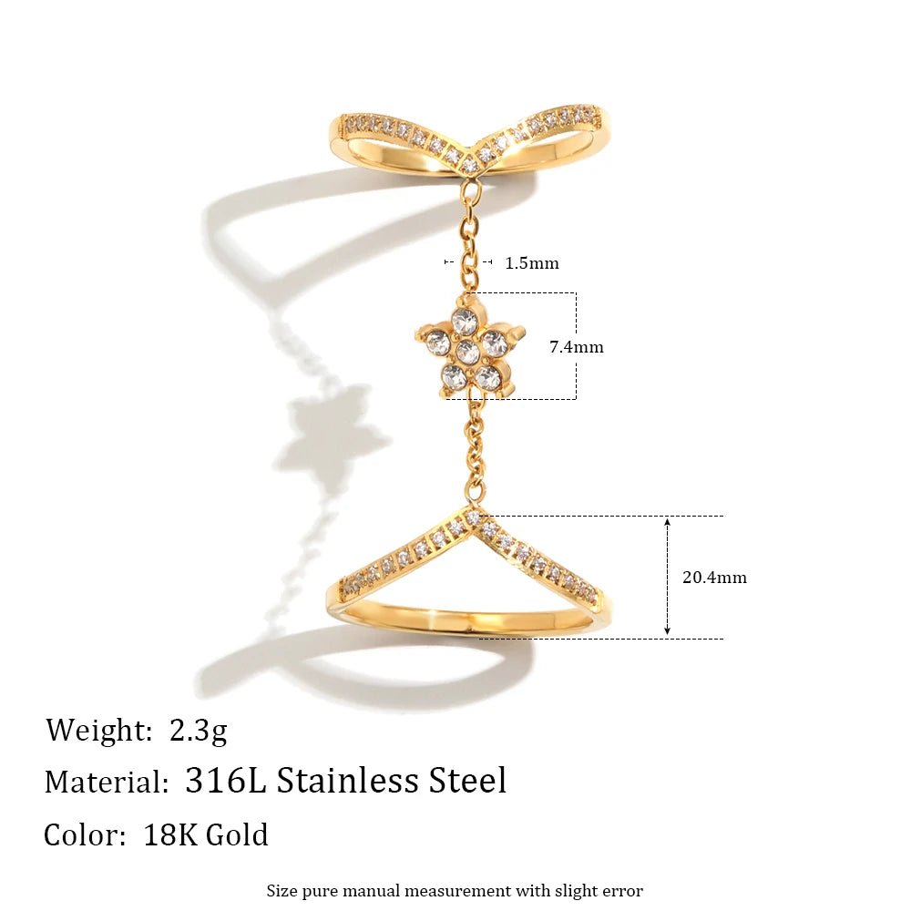Grian CZ Flower Linked Double Ring