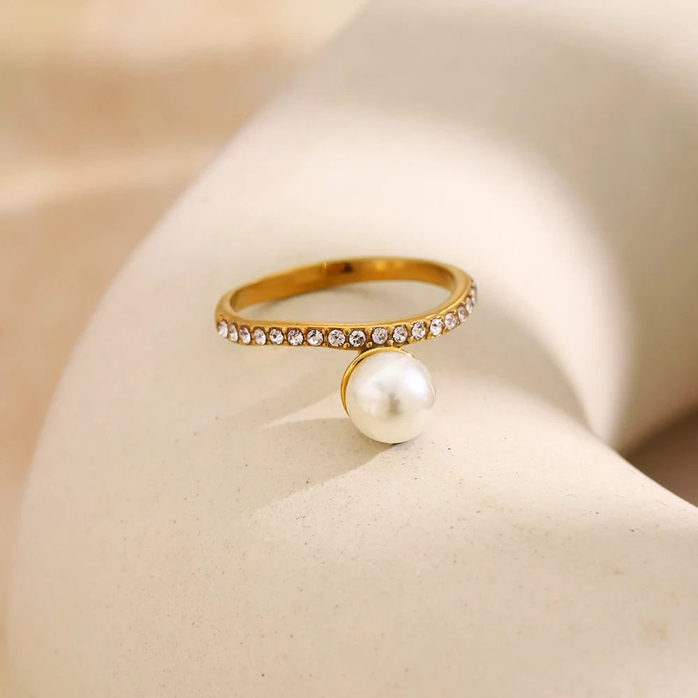 Gefjon 18K Gold & Pearl Rhinestone Ring