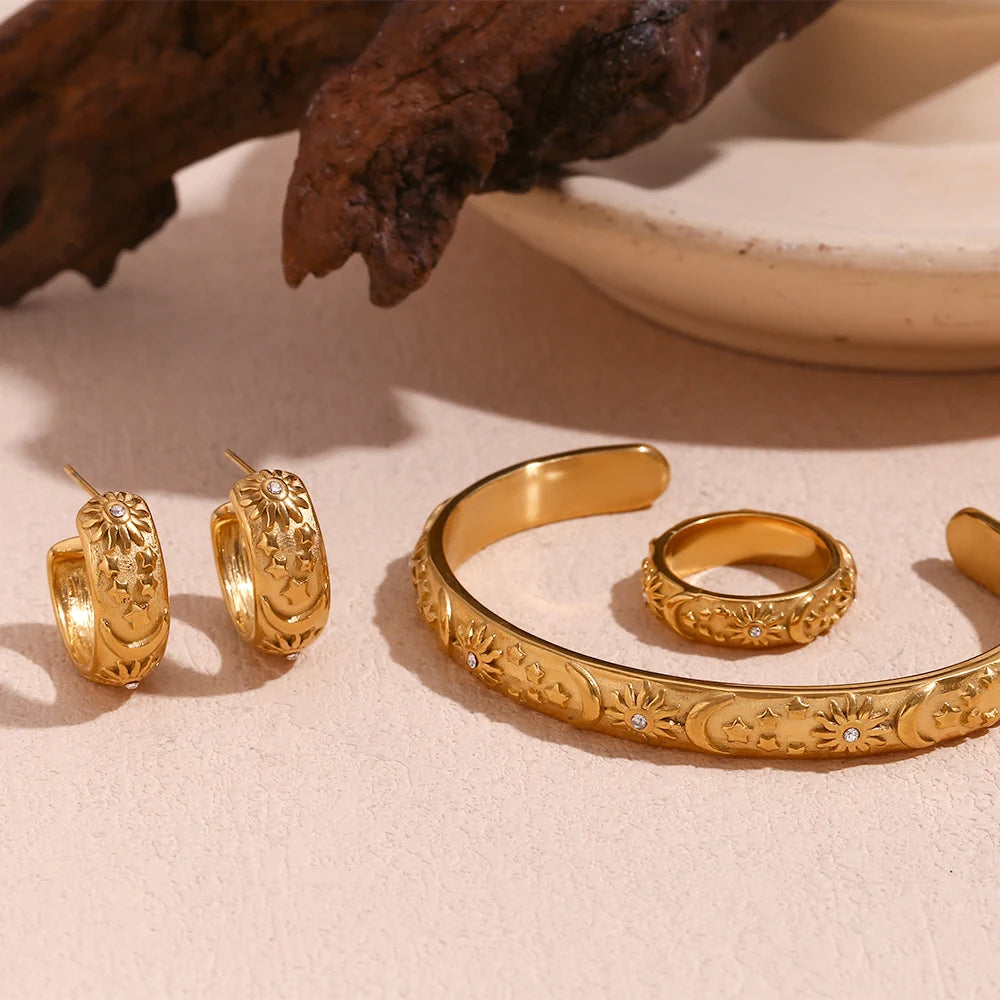 Sun, Stars, Moon 18K Gold Jewelry Set
