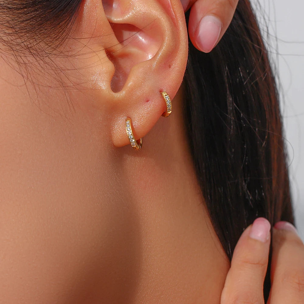 Metis 18k Gold Crystal Pave Huggie Hoops