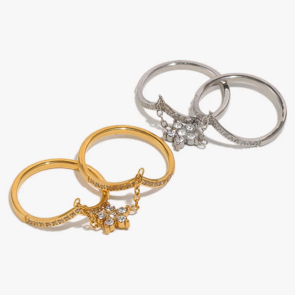 Grian CZ Flower Linked Double Ring