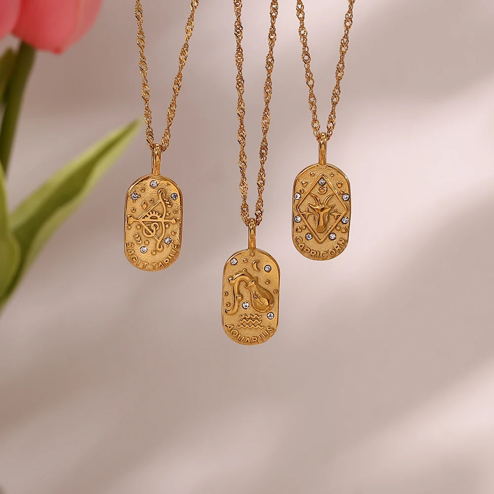Freyja 18K Gold Plated Zodiac Pendant Necklace