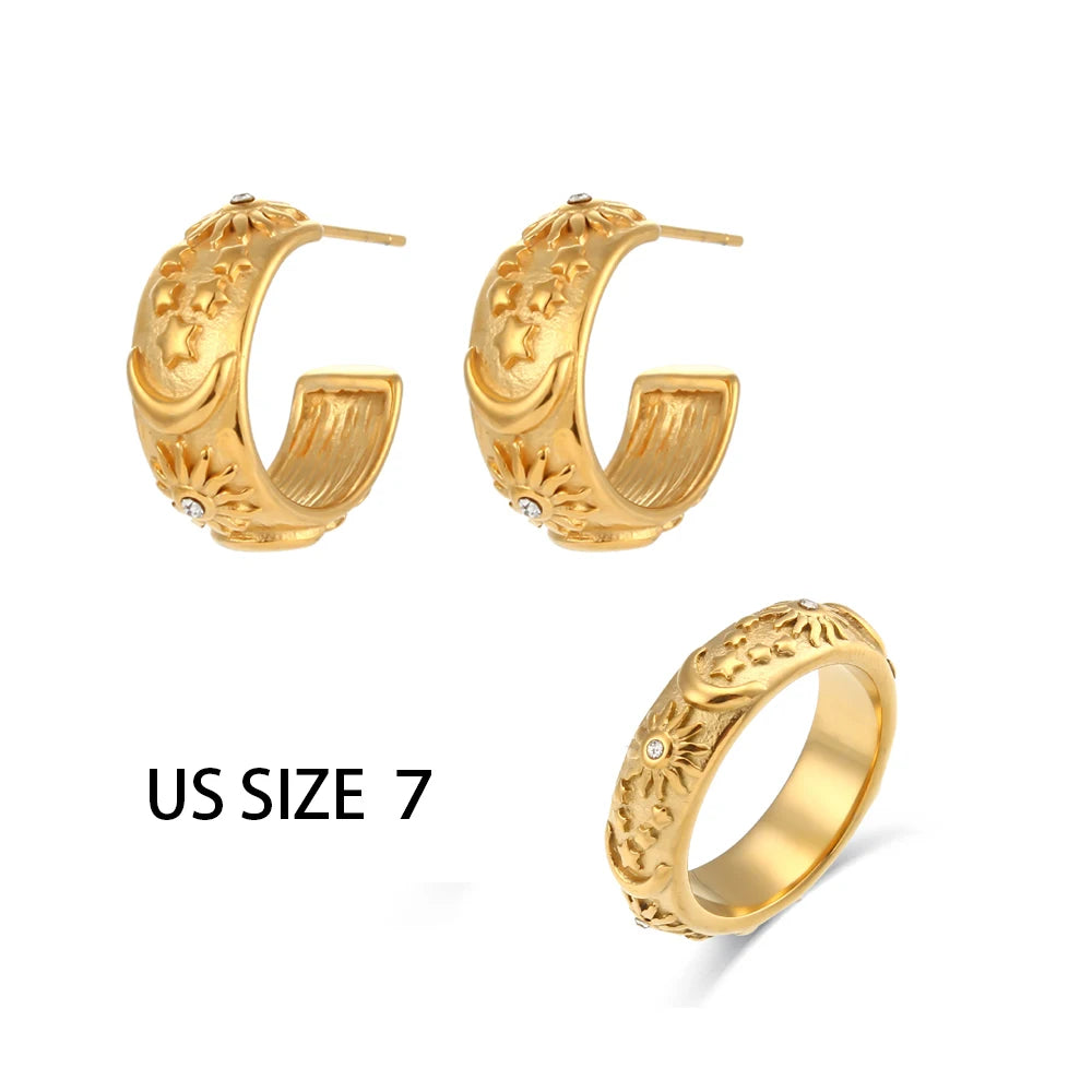 Sun, Stars, Moon 18K Gold Jewelry Set