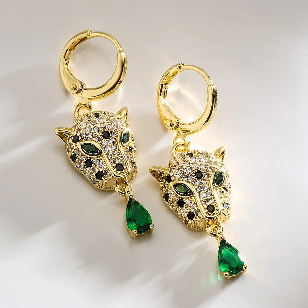 Leopard & Emerald Crystal Drop Earrings