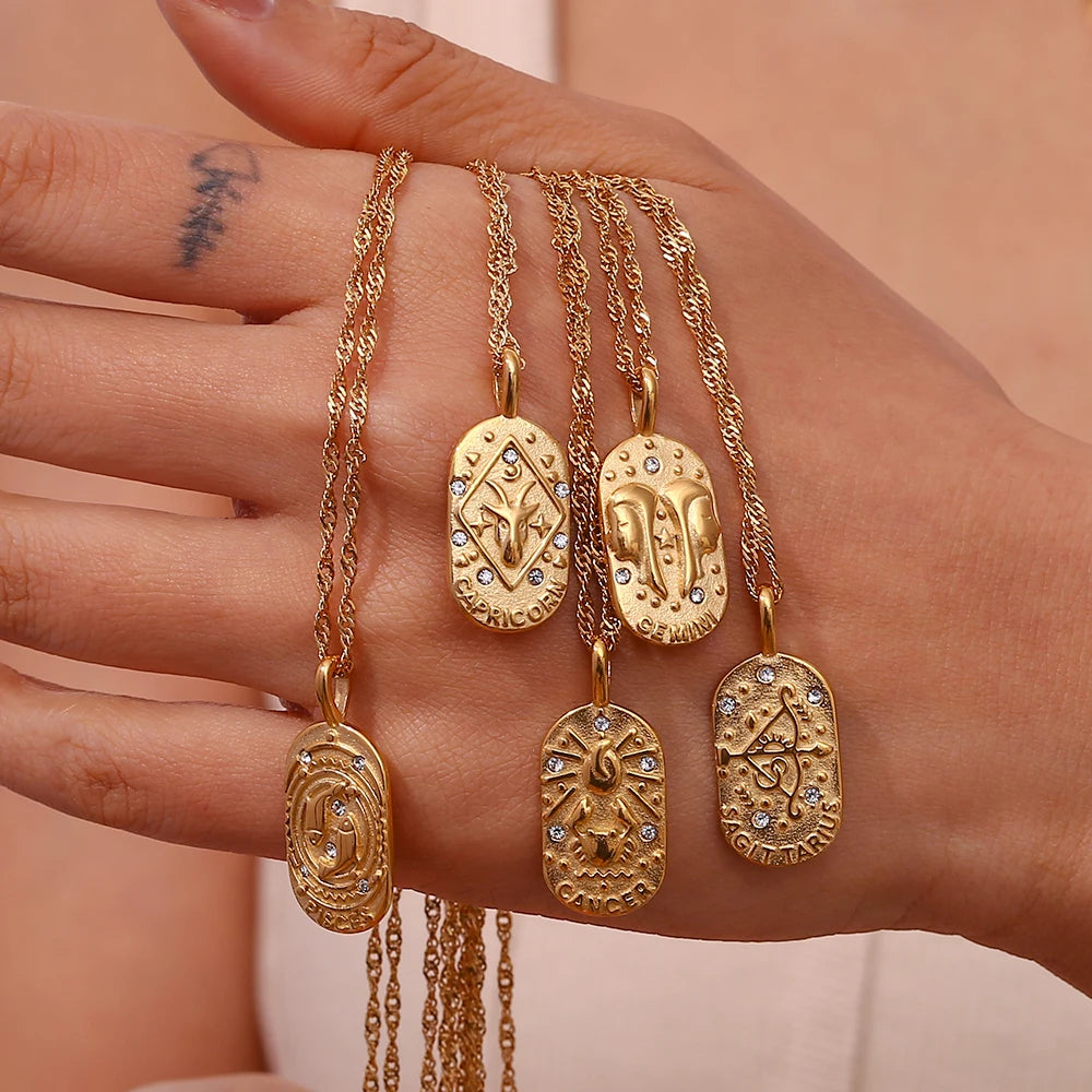 Freyja 18K Gold Plated Zodiac Pendant Necklace
