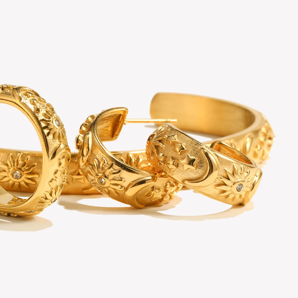 Sun, Stars, Moon 18K Gold Jewelry Set