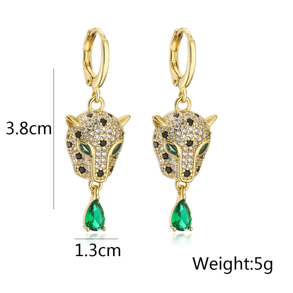 Leopard & Emerald Crystal Drop Earrings