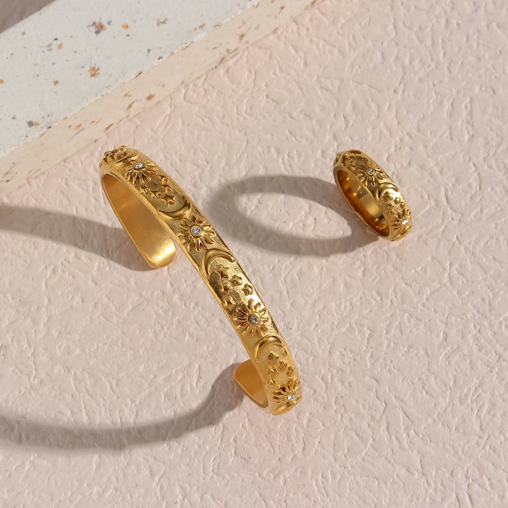 Sun, Stars, Moon 18K Gold Jewelry Set