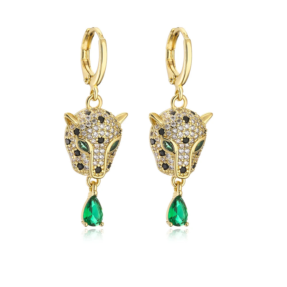 Leopard & Emerald Crystal Drop Earrings