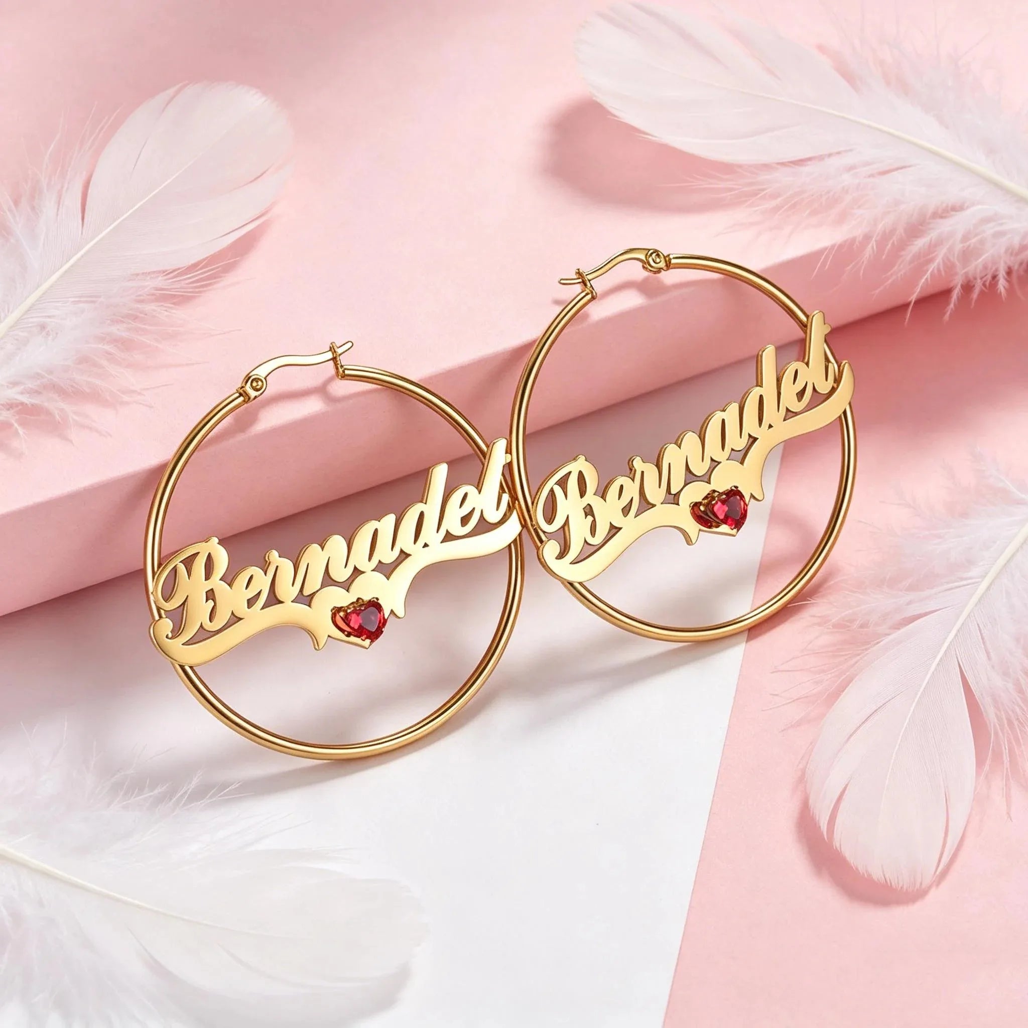 50mm Birthstone & Name Hoop Earrings