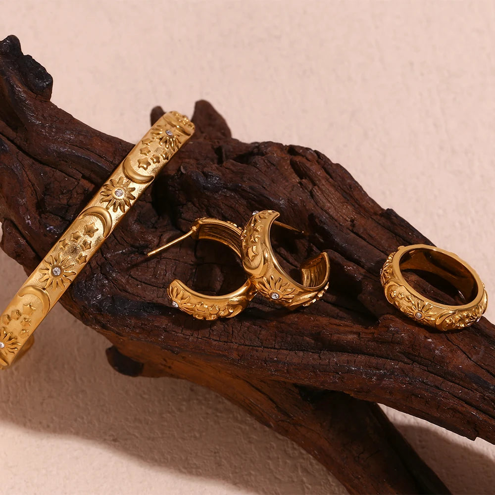 Sun, Stars, Moon 18K Gold Jewelry Set
