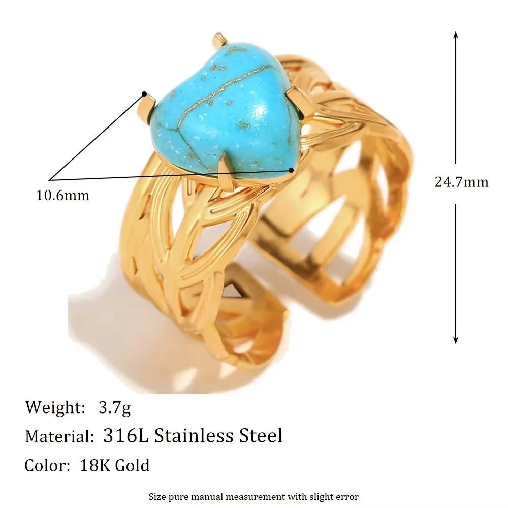 Turquoise Heart Open Ring