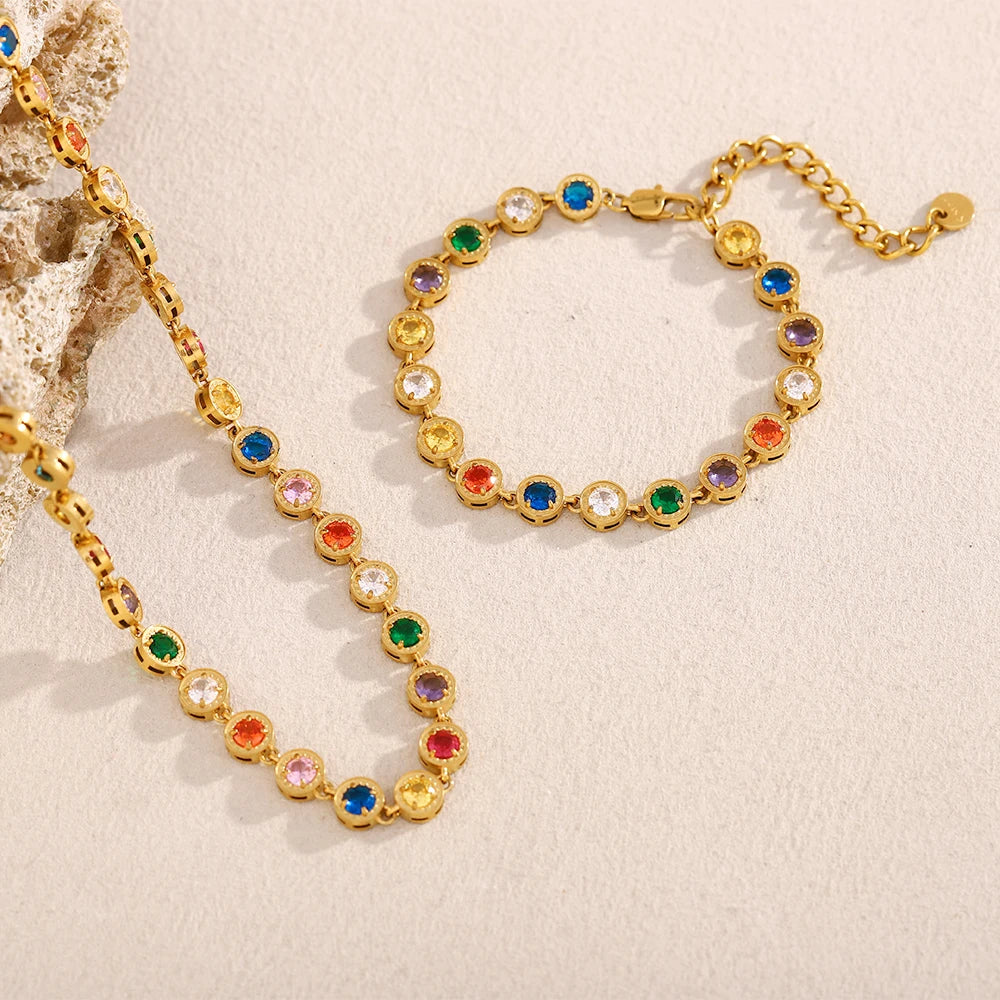 Sif 18K Gold Rainbow Necklace & Bracelet Set