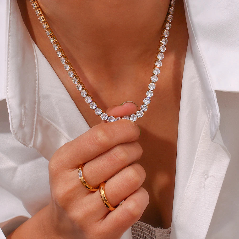 18K Gold & Silver Plated Tennis Necklace