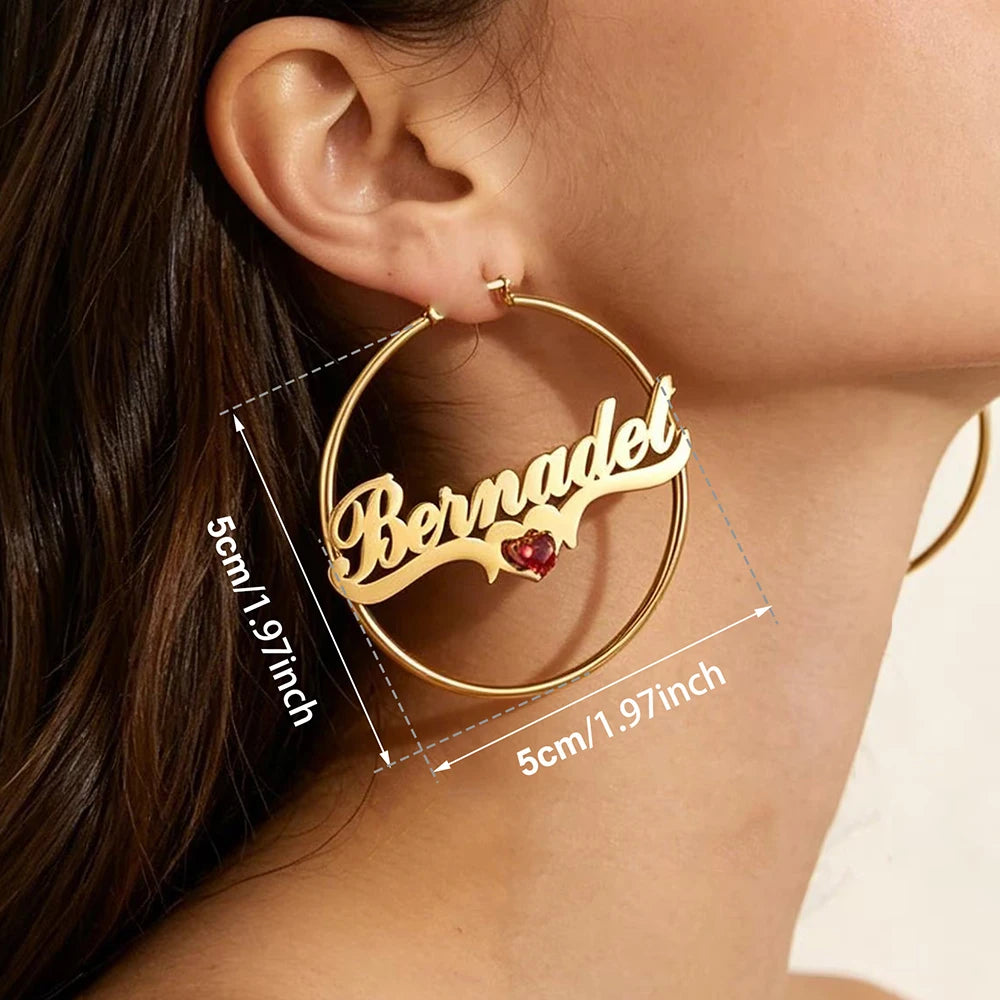 50mm Birthstone & Name Hoop Earrings