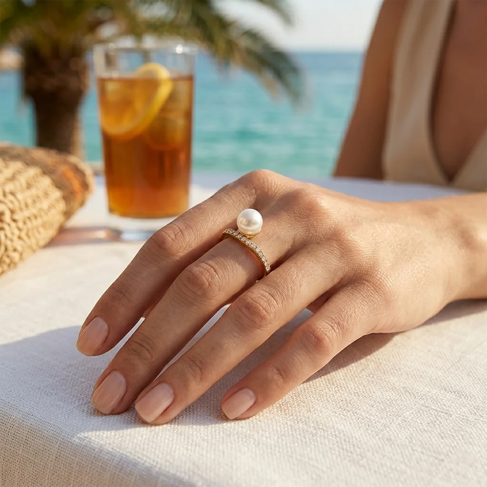 Gefjon 18K Gold & Pearl Rhinestone Ring