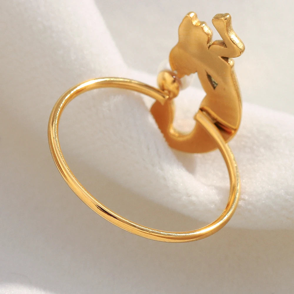 18K Gold Plated Mermaid Opening Ring with Sea Pearl