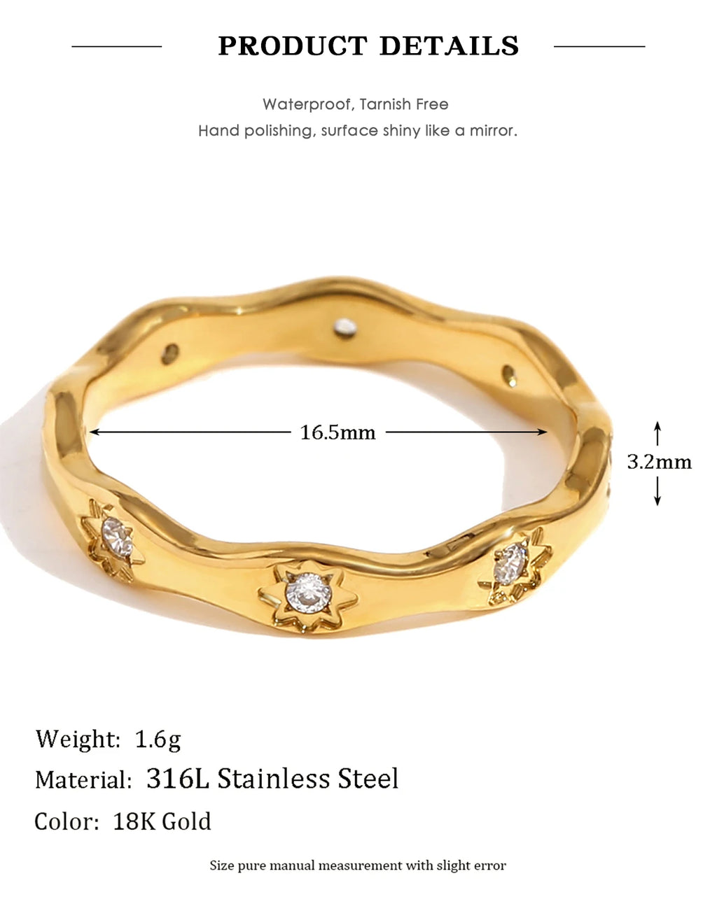 Clíodhna Rhinestone Star Wave Ring