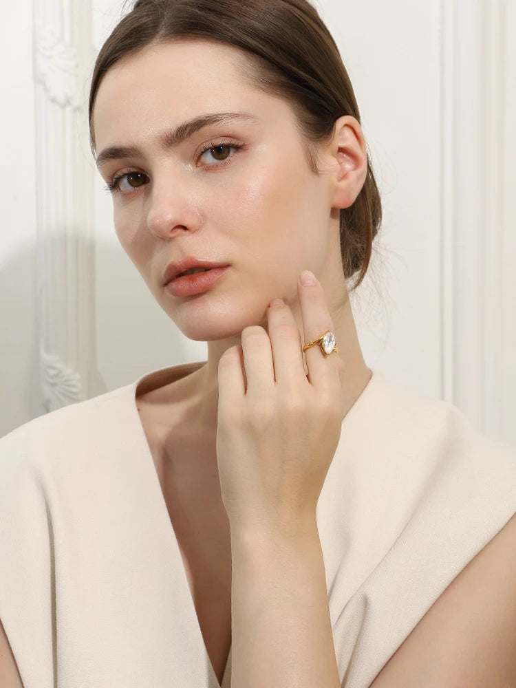18K Gold Plated Horse Eye Oblique Ring Charm Ring