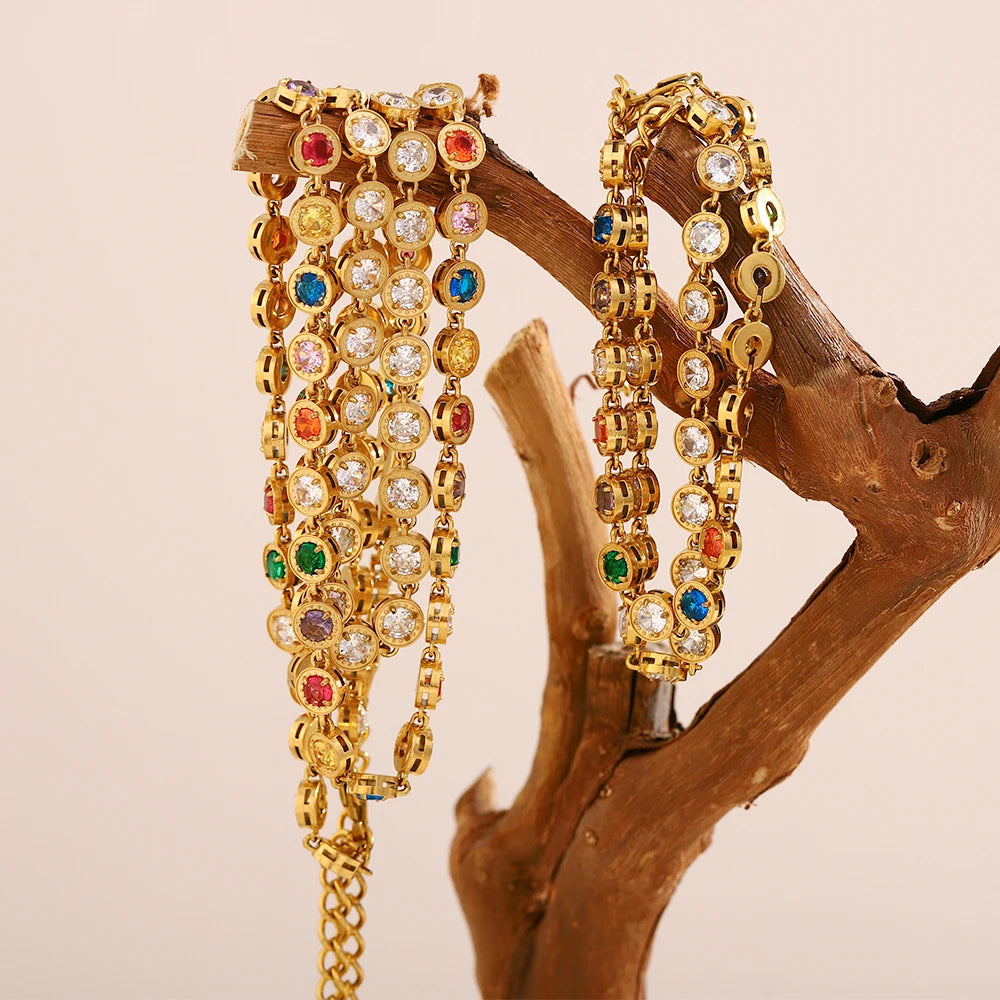 Sif 18K Gold Rainbow Necklace & Bracelet Set