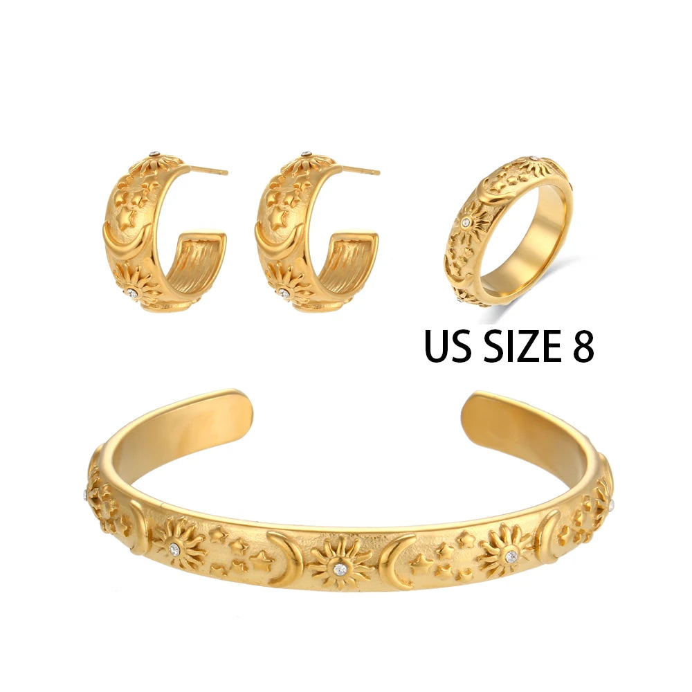 Sun, Stars, Moon 18K Gold Jewelry Set