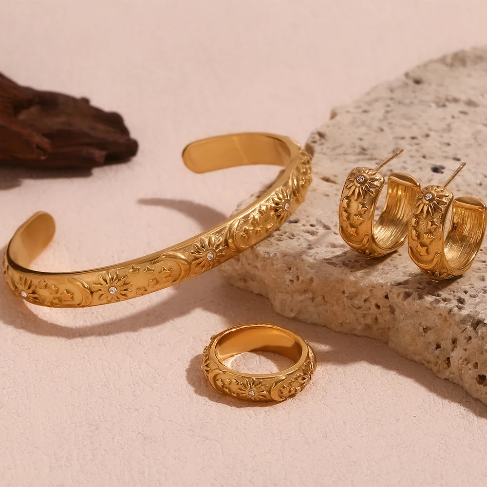 Sun, Stars, Moon 18K Gold Jewelry Set