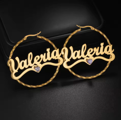 Thea Custom Name Hoop Birthstone Earrings