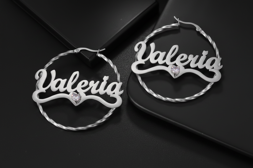 Thea Custom Name Hoop Birthstone Earrings