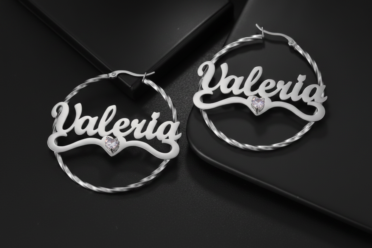 Thea Custom Name Hoop Birthstone Earrings