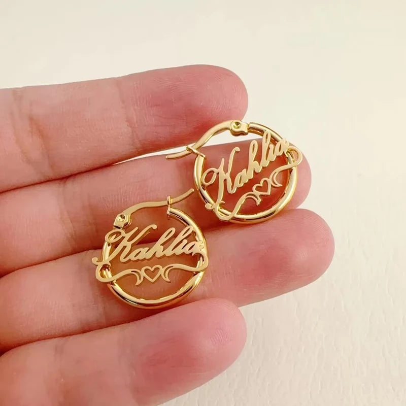 Aphrodite Custom Name Heart Hoops