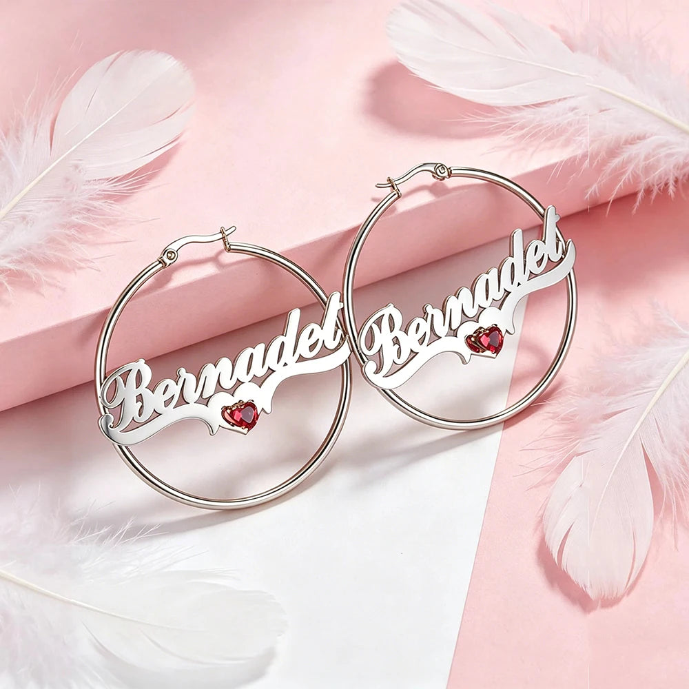 50mm Birthstone & Name Hoop Earrings