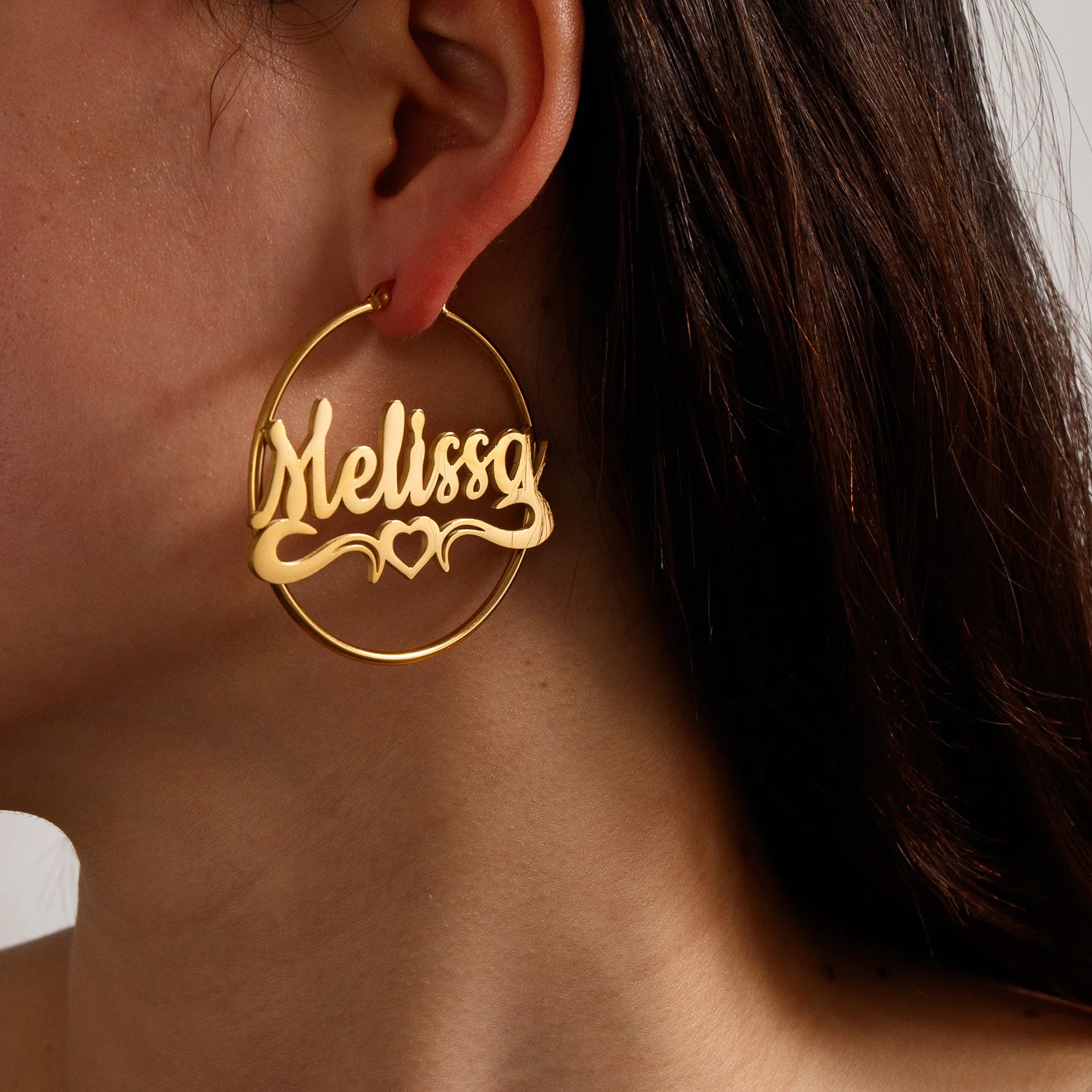 Aphrodite Custom Name Heart Hoops