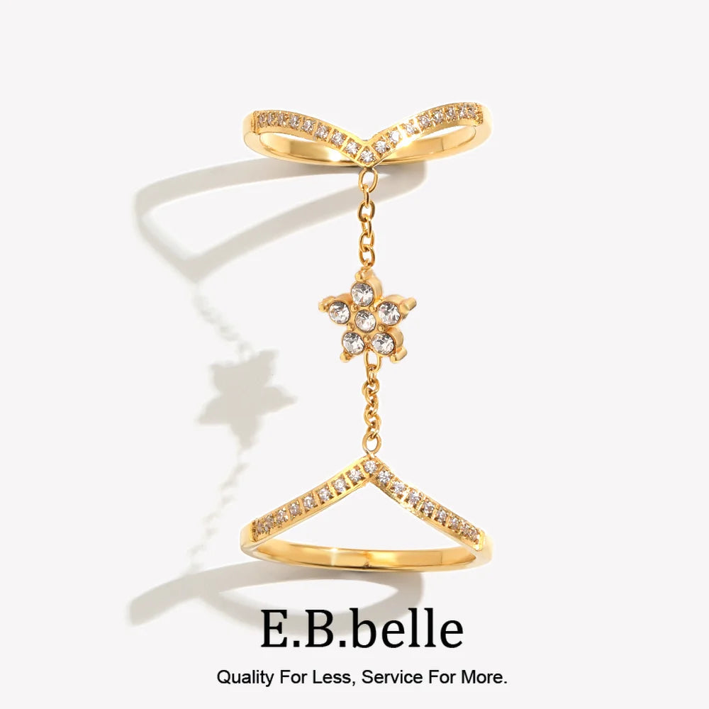 Grian CZ Flower Linked Double Ring