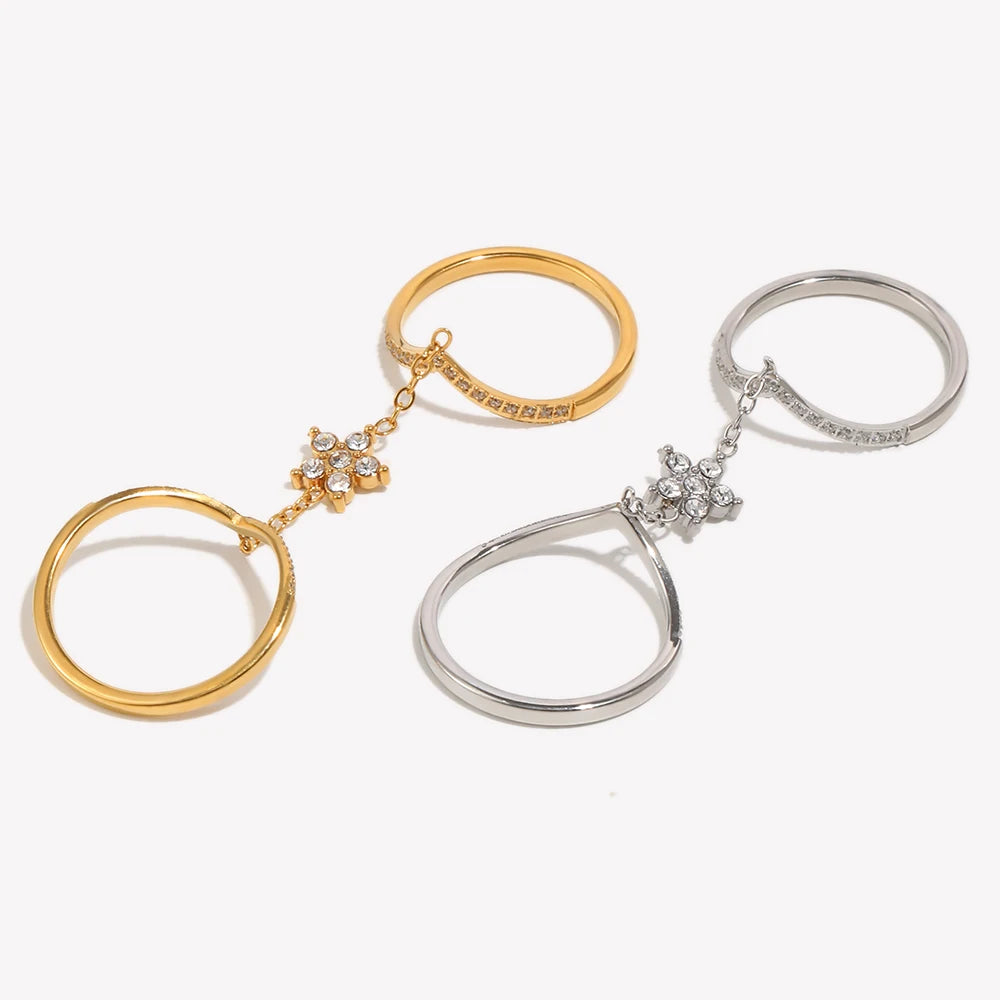 Grian CZ Flower Linked Double Ring